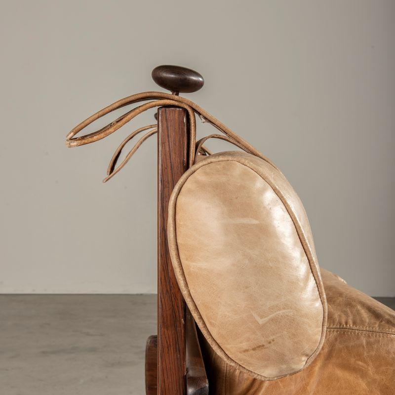 Leather 'Franco' Lounge Chairs with headrest, Sergio Rodrigues, Brazilian Modern Design For Sale