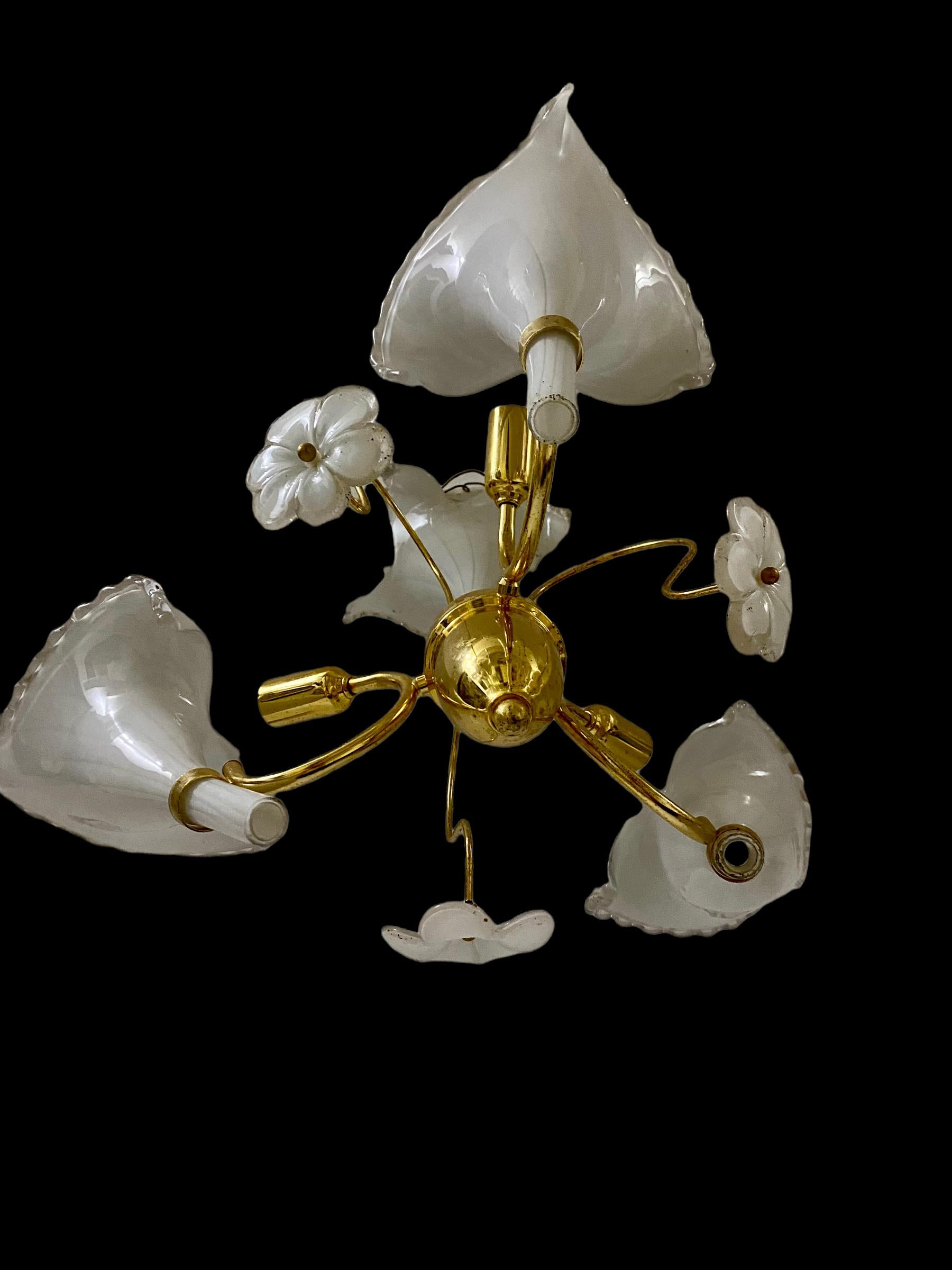Murano Glass Franco Luce Chandelier Glace Murano with Large Leaves, Italy, 1980