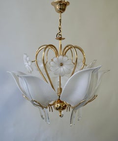 Franco Luce Chandelier in Brass and Glass Leaves and Flowers