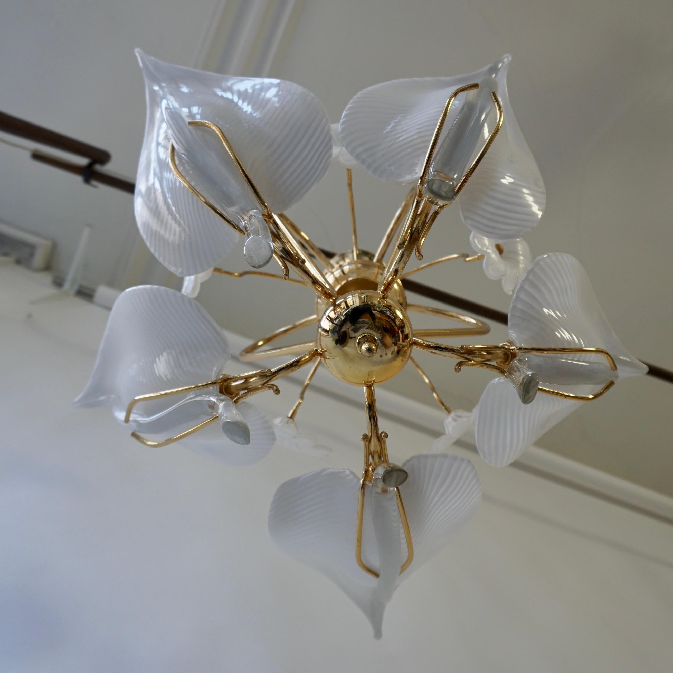 Franco Luce Chandelier in Brass and Glass Leaves and Flowers For Sale 1