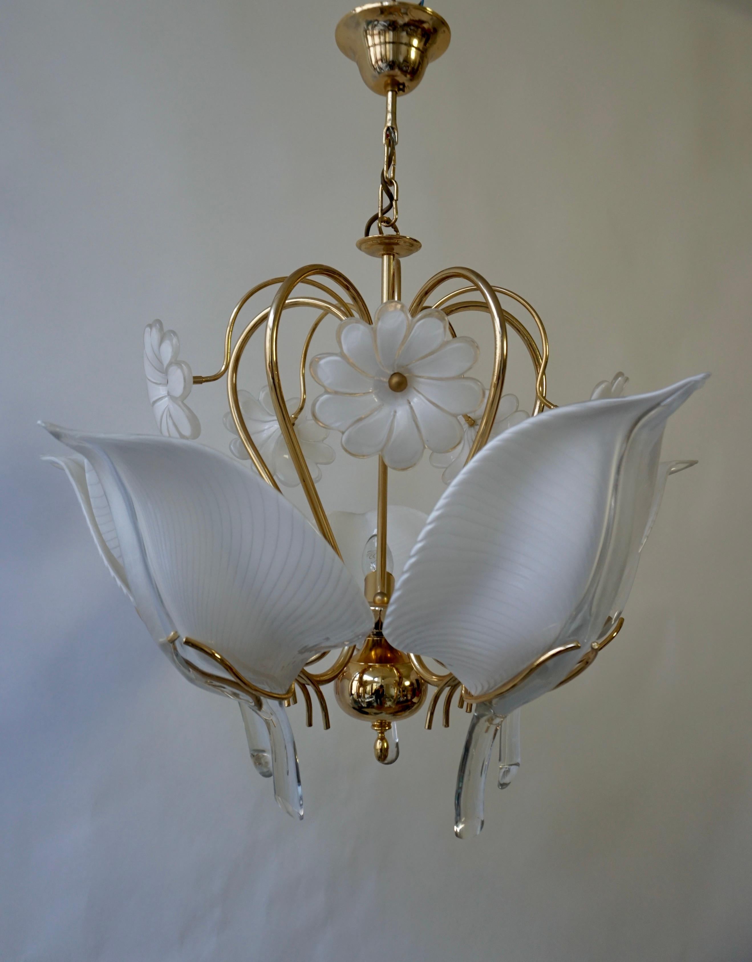 Franco Luce Chandelier in Brass and Glass Leaves and Flowers For Sale 4