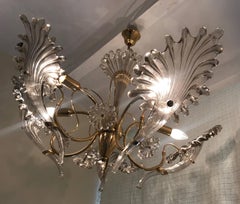 Franco Luce mid-century chandelier Murano clear Glass Gilt Frame, 1960