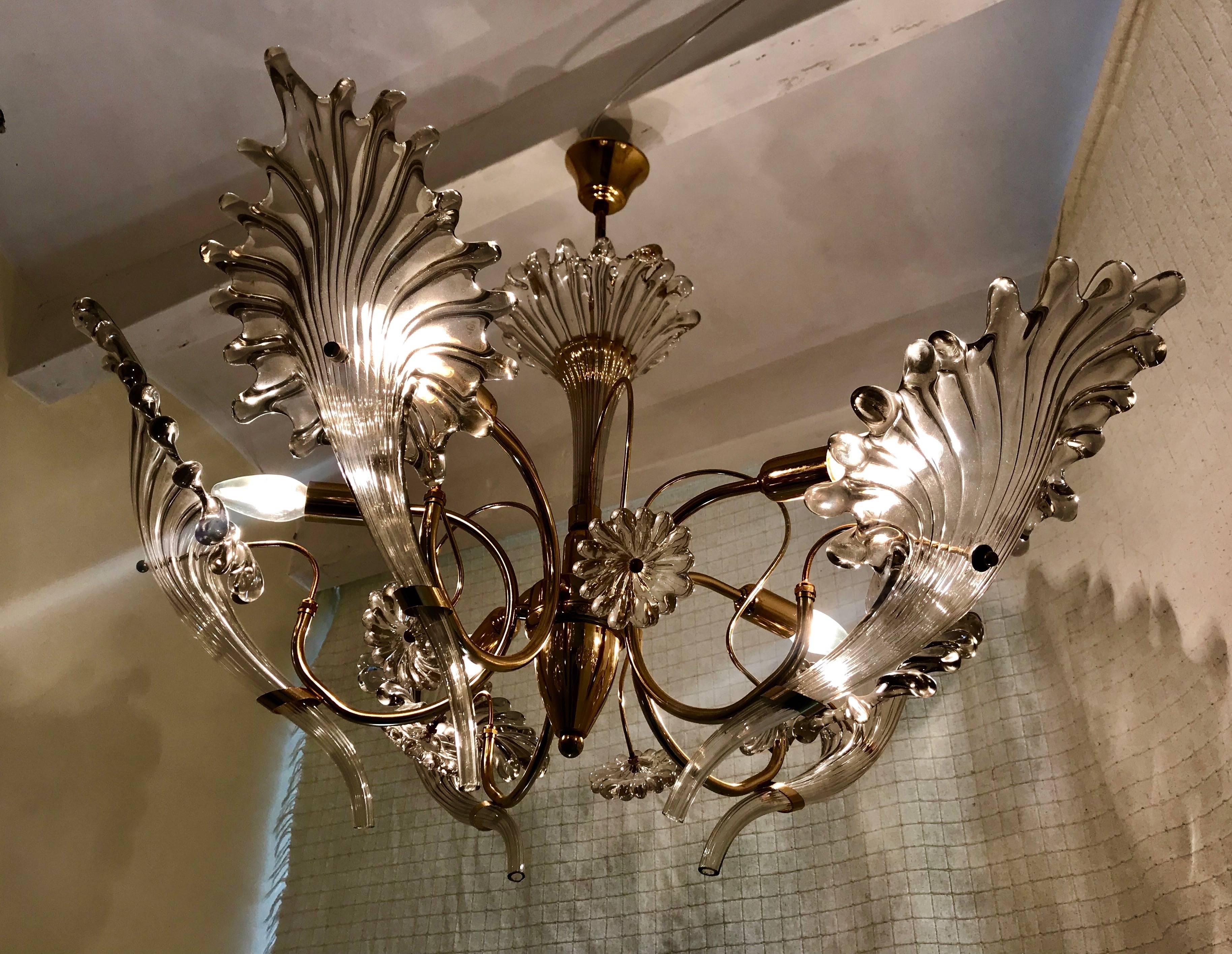 Mid-20th Century Franco Luce mid-century chandelier Murano clear Glass Gilt Frame, 1960 For Sale