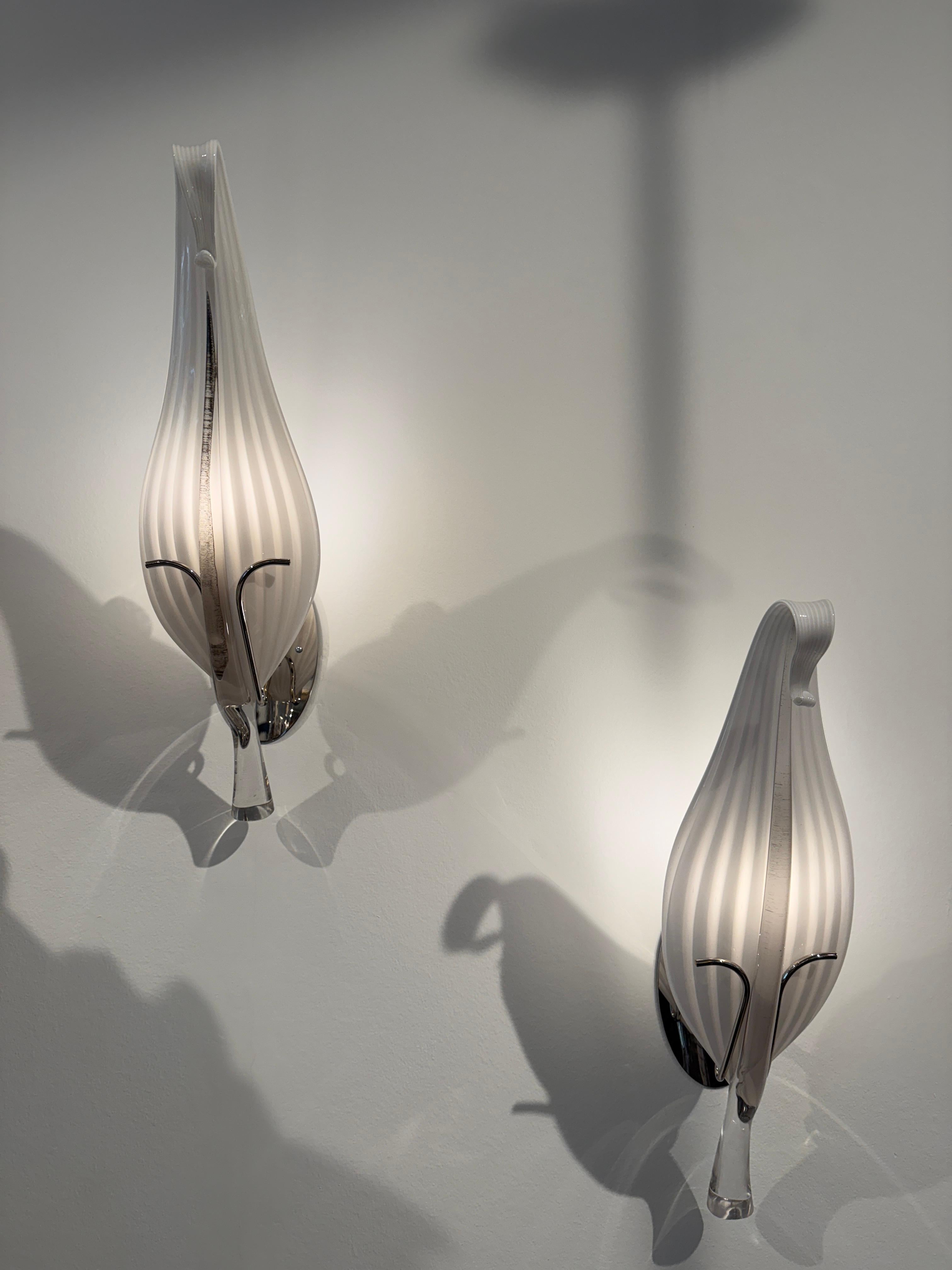 Franco Luce per Venini, lampade da parete con giglio di calla di Murano In condizioni buone in vendita a North Miami, FL