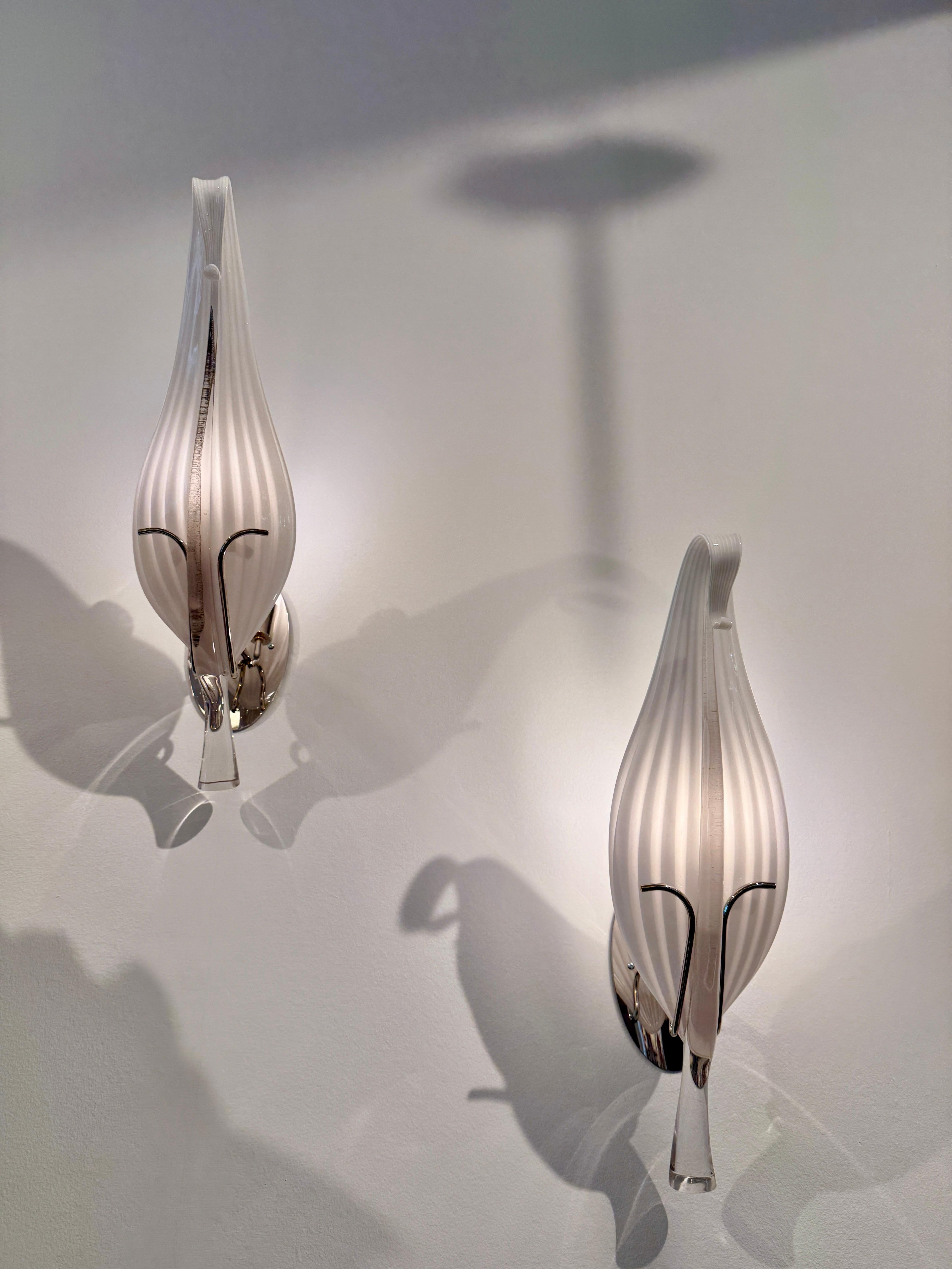 Franco Luce per Venini, lampade da parete con giglio di calla di Murano in vendita 2