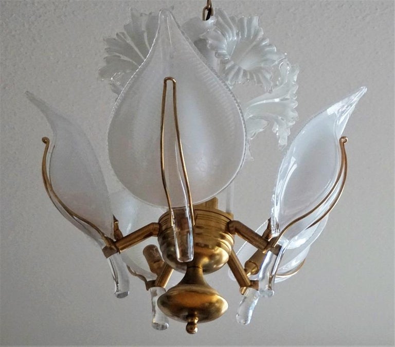 Franco Luce Hand Blown Murano Glass Leaf Flower Chandelier, Italy
