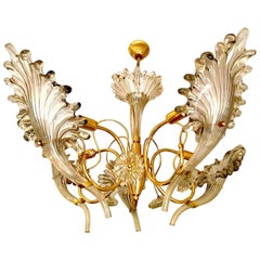 Franco Luce mid-century chandelier Murano clear Glass Gilt Frame, 1960