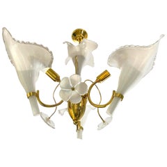 Franco Luce mid-century modern chandelier Murano white Glass Gilt Frame, 1960