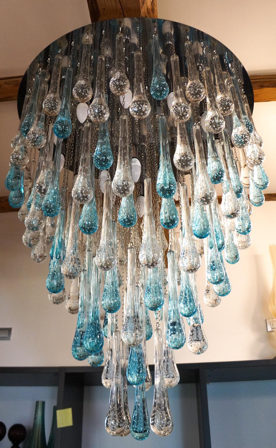 Franco Luce Mid-Century Modern Crystal Murano Glass Chandelier Gocce, 1980 For Sale 6