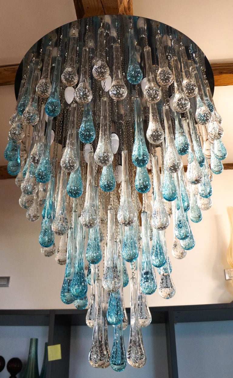Franco Luce Mid-Century Modern Crystal Murano Glass Chandelier Gocce, 1980 For Sale 5