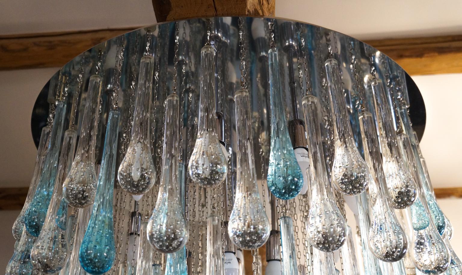 Franco Luce, lustre moderne du milieu du siècle en cristal de Murano Gocce, 1980 en vente 6