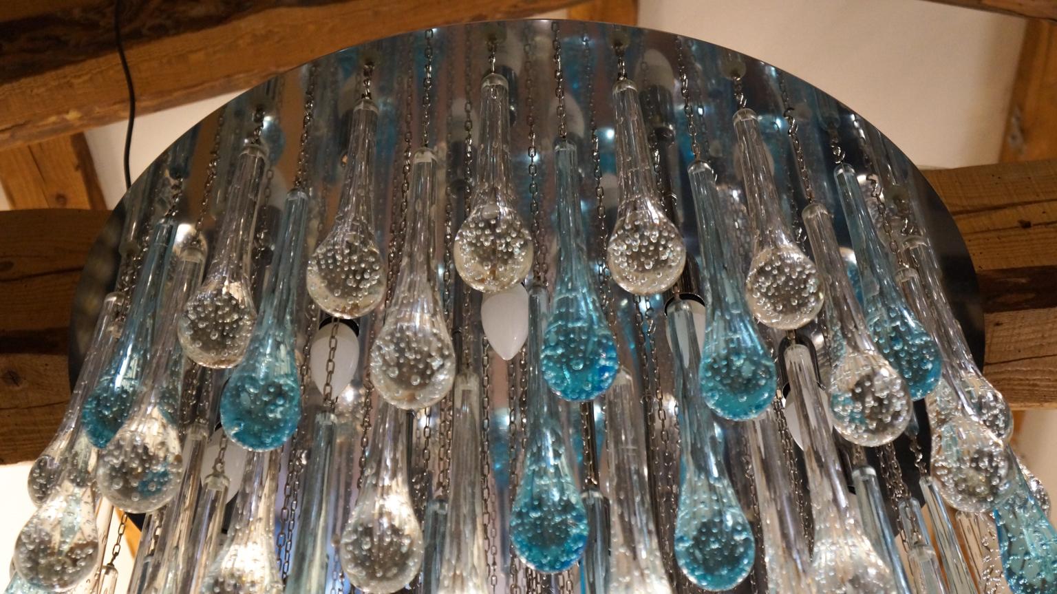 Franco Luce, lustre moderne du milieu du siècle en cristal de Murano Gocce, 1980 en vente 10