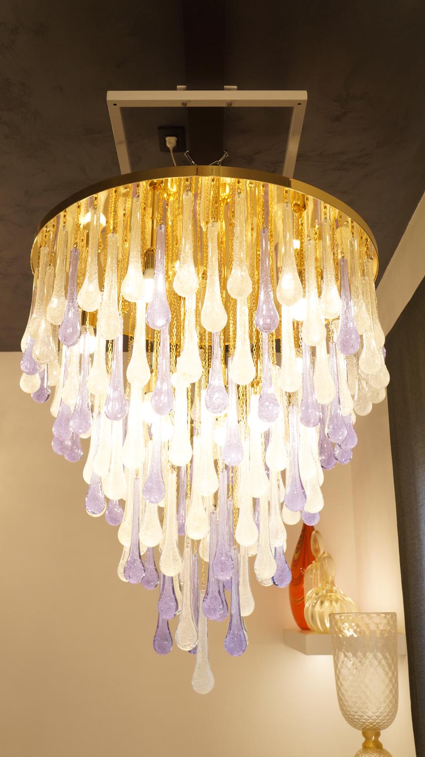 Franco Luce Mid-Century Modern Crystal Murano Glass Chandelier Gocce, 1980 For Sale 11
