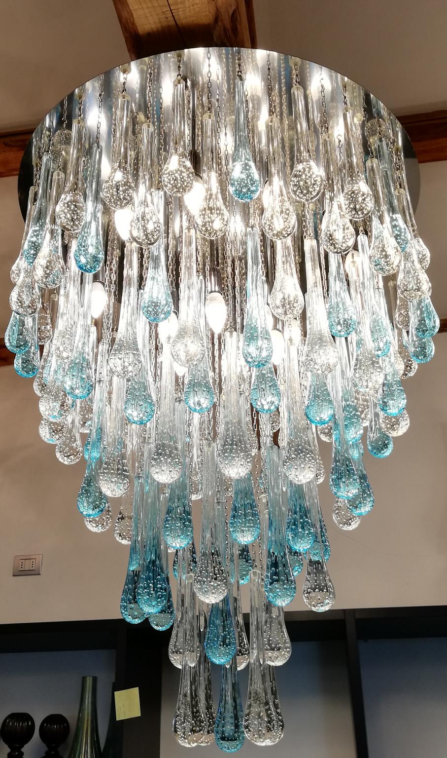 Franco Luce Mid-Century Modern Kristall Murano Glas Kronleuchter Gocce, 1980 im Angebot 11