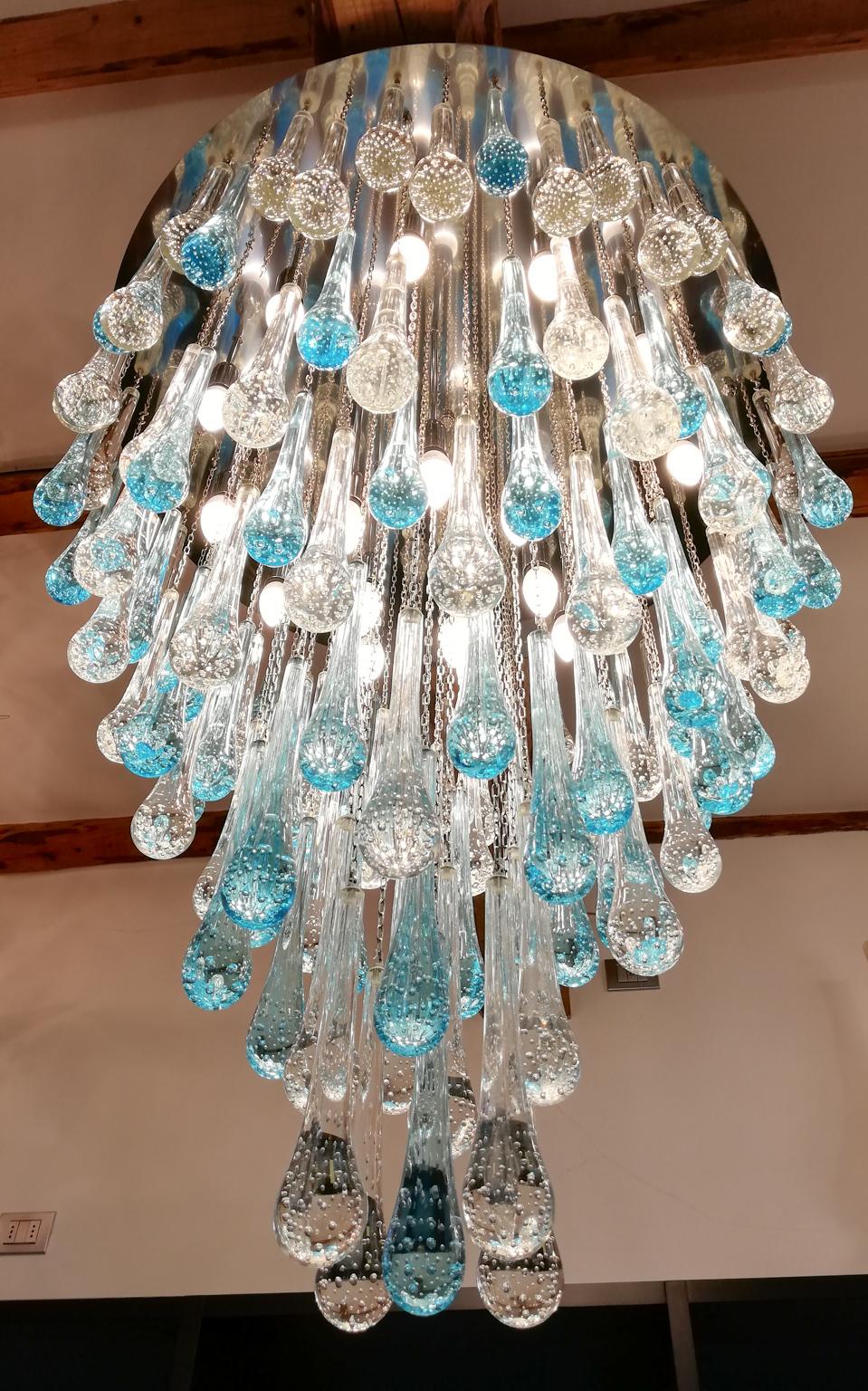 Franco Luce Mid-Century Modern Kristall Murano Glas Kronleuchter Gocce, 1980 (Italienisch) im Angebot