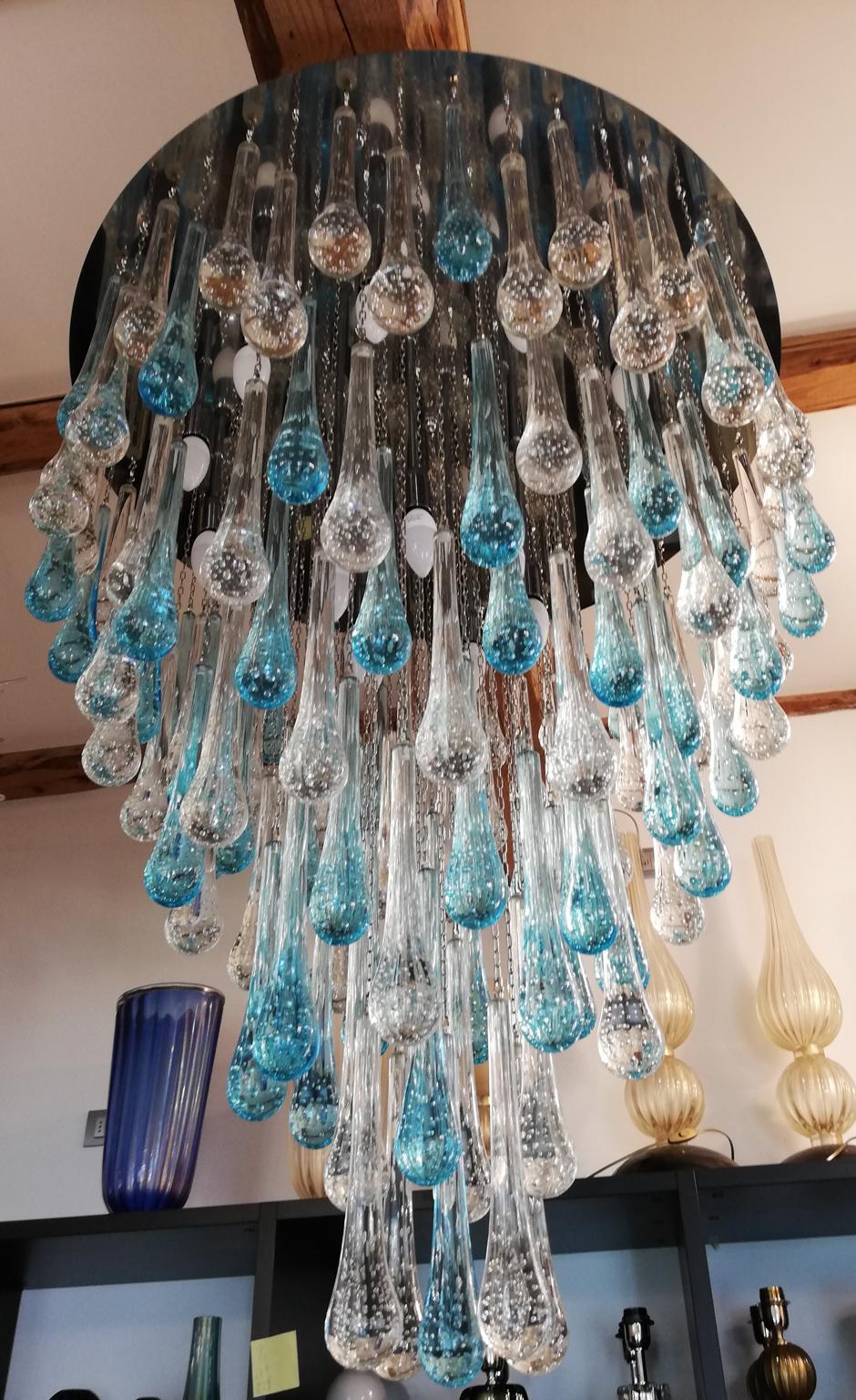 Italian Franco Luce Mid-Century Modern Crystal Murano Glass Chandelier Gocce, 1980 For Sale