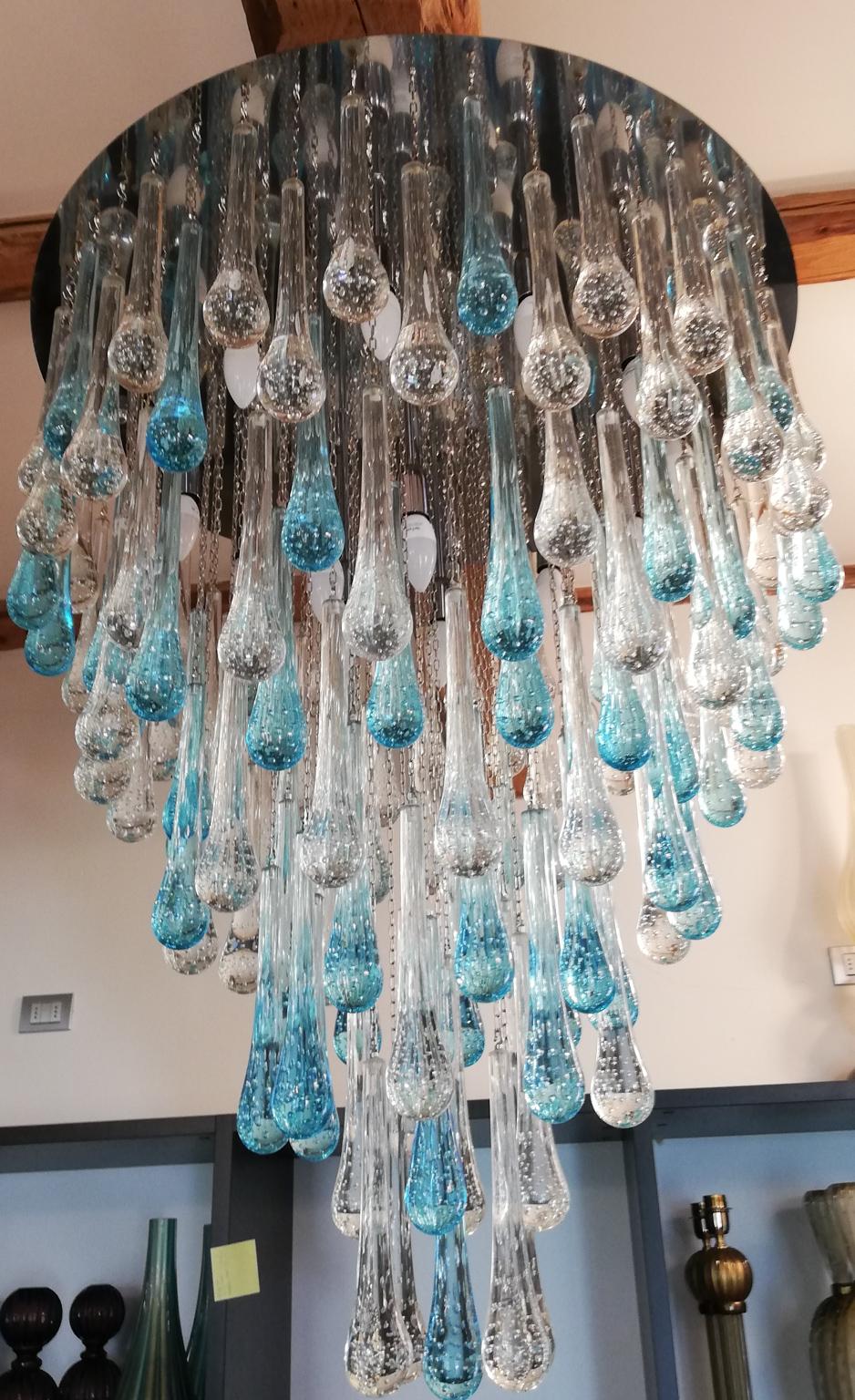 Franco Luce Mid-Century Modern Crystal Murano Glass Chandelier Gocce, 1980 For Sale 1