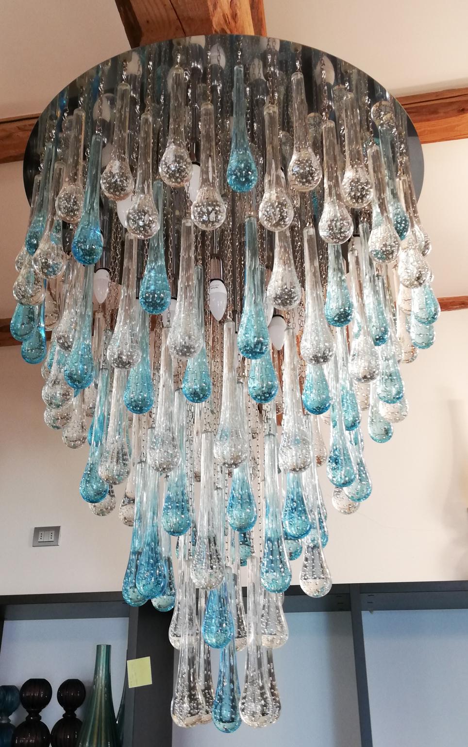 Late 20th Century Franco Luce Mid-Century Modern Crystal Murano Glass Chandelier Gocce, 1980 For Sale