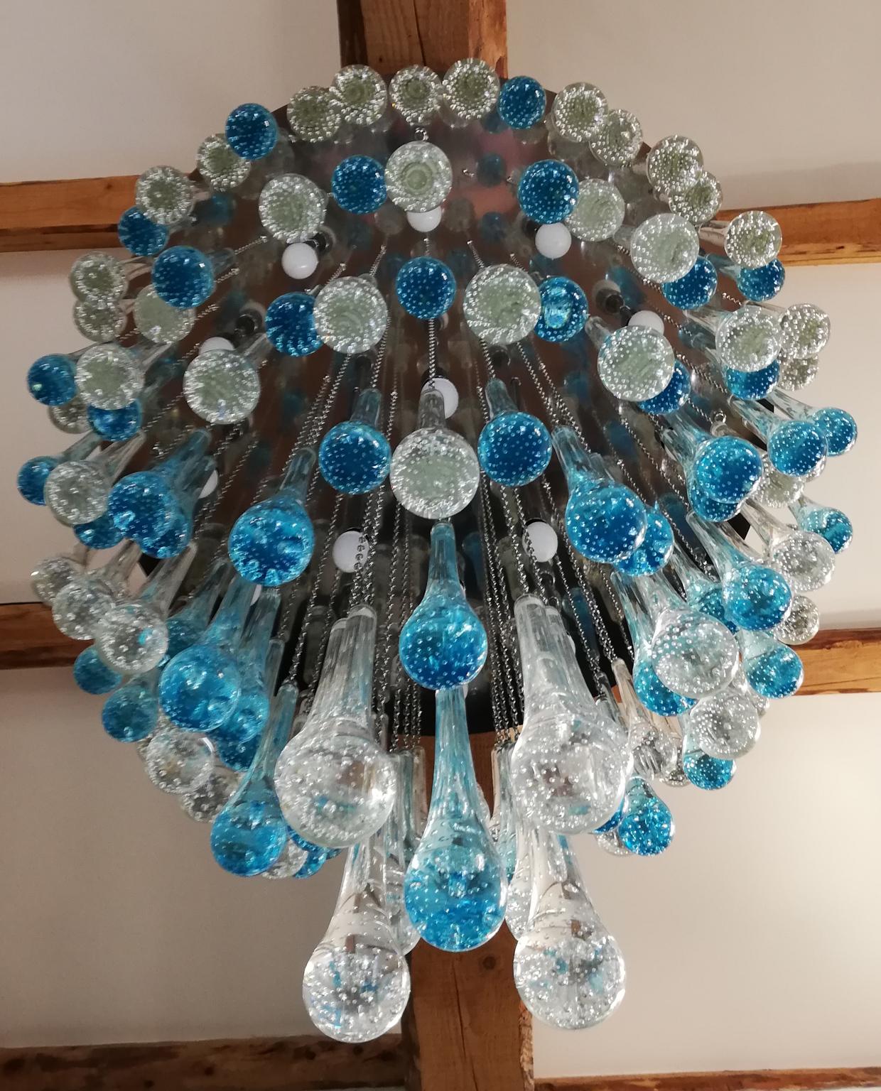 Franco Luce Mid-Century Modern Crystal Murano Glass Chandelier Gocce, 1980 For Sale 3