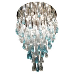 Franco Luce Mid-Century Modern Crystal Murano Glass Chandelier Gocce, 1980