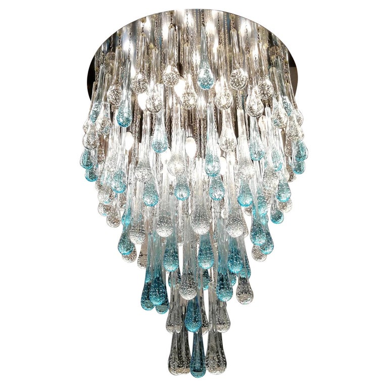 Franco Luce Mid-Century Modern Crystal Murano Glass Chandelier Gocce, 1980 For Sale