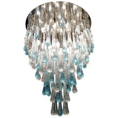 Franco Luce Mid-Century Modern Crystal Murano Glass Chandelier Gocce, 1980