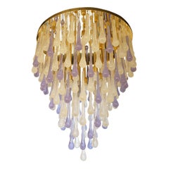 Franco Luce Mid-Century Modern Crystal Murano Glass Chandelier Gocce, 1980
