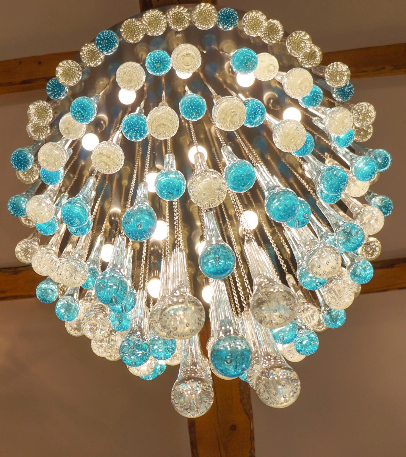 Italian Franco Luce Mid-Century Modern Crystal Murano Glass Chandelier Gocce, 1980