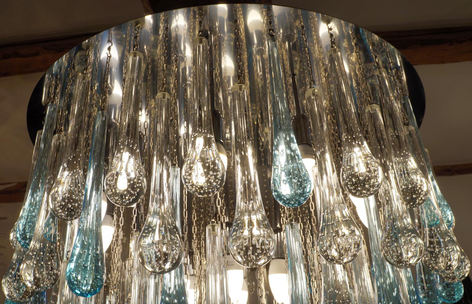 Late 20th Century Franco Luce Mid-Century Modern Crystal Murano Glass Chandelier Gocce, 1980