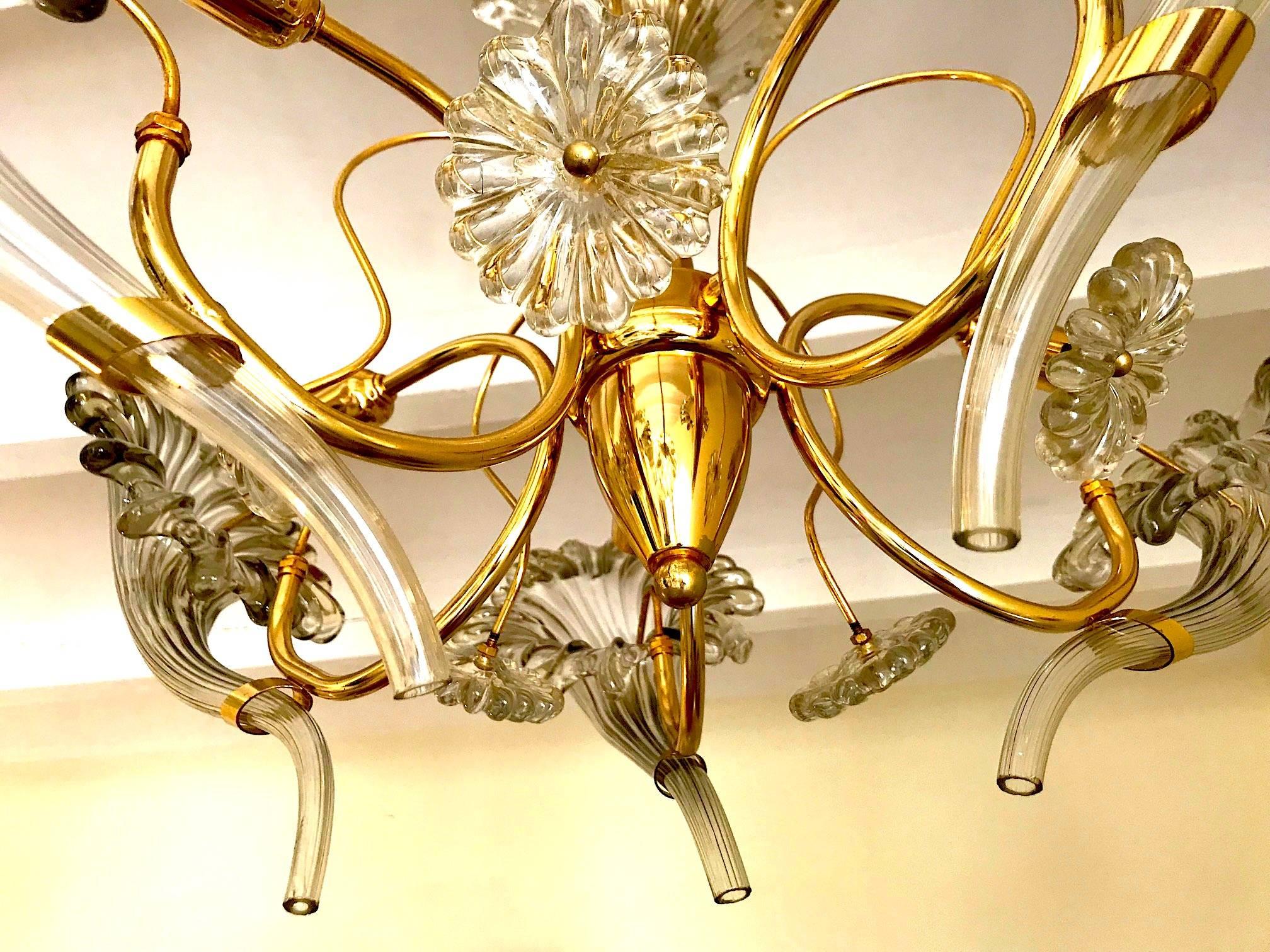 Franco Luce mid-century chandelier Murano clear Glass Gilt Frame, 1960 In Good Condition For Sale In Denia, ES