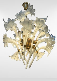 Franco Luce Murano Glass Lily Petals Chandelier, Mid-Century Modern