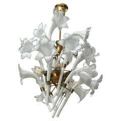 Franco Luce Murano Glas Lily Petals Kronleuchter, Mid-Century Modern