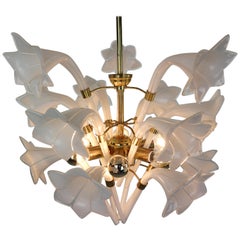 Franco Luce Murano Hand Blown Glass Calla-Lily Chandelier, 1950s