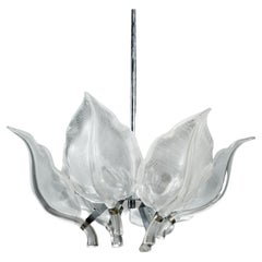 Franco Luce Seguso 6 Leaf Murano Glass Chandelier, Chrome, 1970s