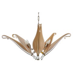 Franco Luce Seguso Brass, Murano Glass 6-Light Chandelier, Canopy and Chain