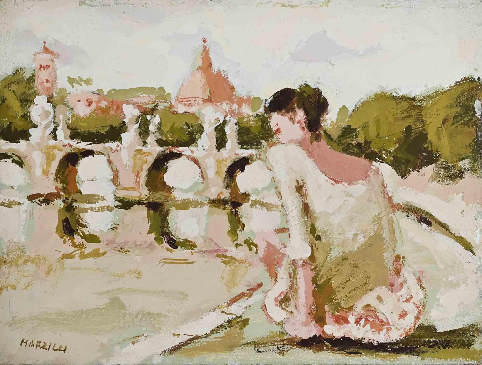 Ballerine devant le Ponte Sant'Angelo à Rome par Franco Marzilli - années 1970 en vente 1