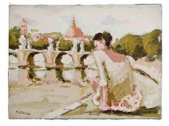 Bailarina delante del Ponte Sant'Angelo en Roma por Franco Marzilli - Años 70