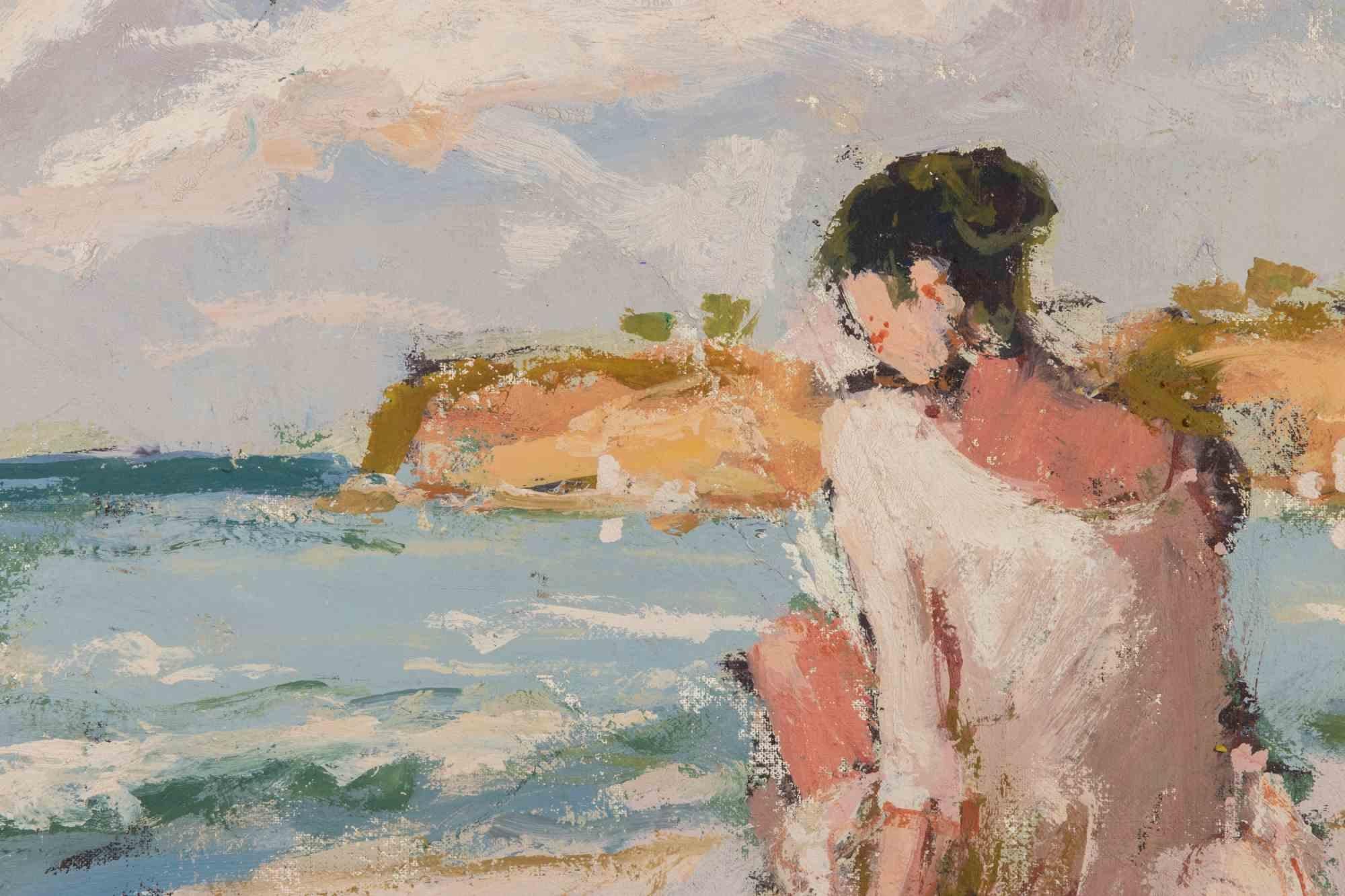 Ballerina in Front of the Sea - Oil Painting by Franco Marzilli - 1970s For Sale 2