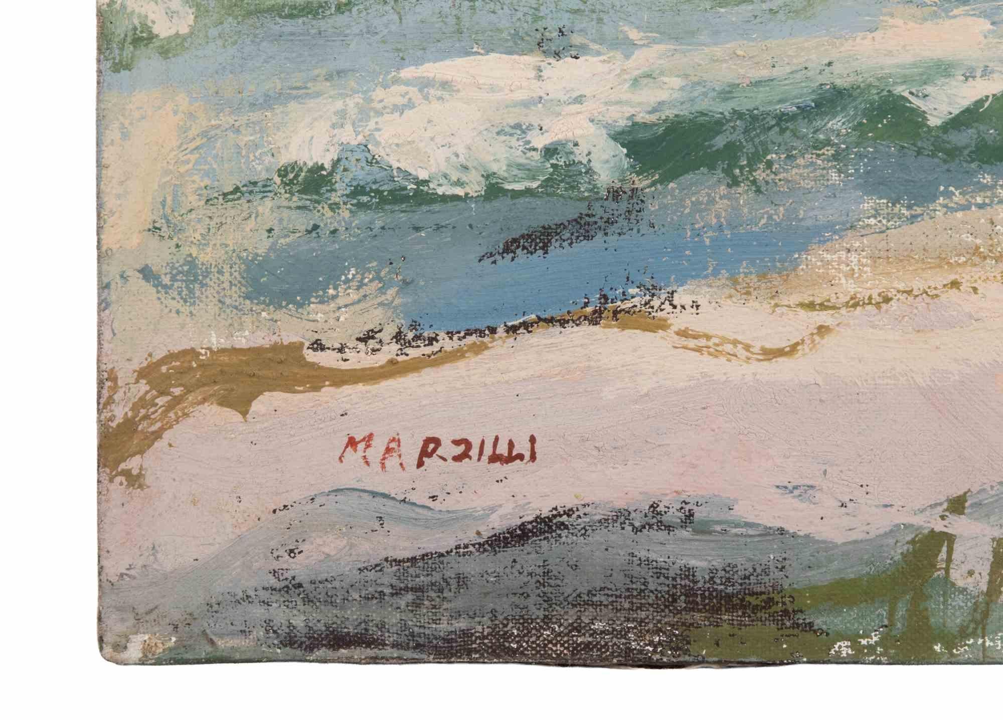 Ballerina in Front of the Sea - Oil Painting by Franco Marzilli - 1970s For Sale 3