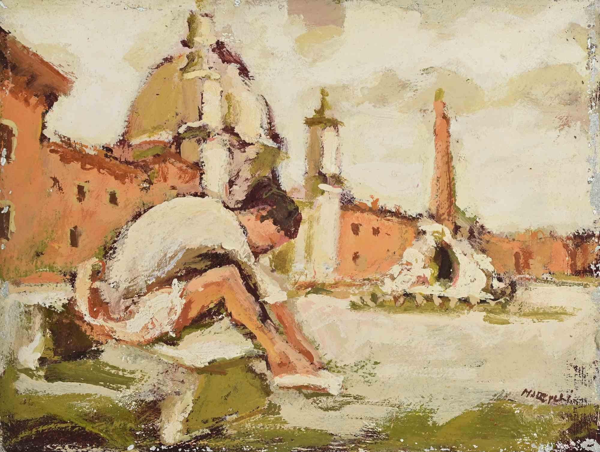 Óleo sobre lienzo realizado por Franco Marzilli (1934-2010) en la década de 1970.

Firmado a mano abajo a la derecha.

Muy buen estado.

Franco Marzilli nació en Roma en 1934. Recibió su primera formación artística asistiendo a la Escuela