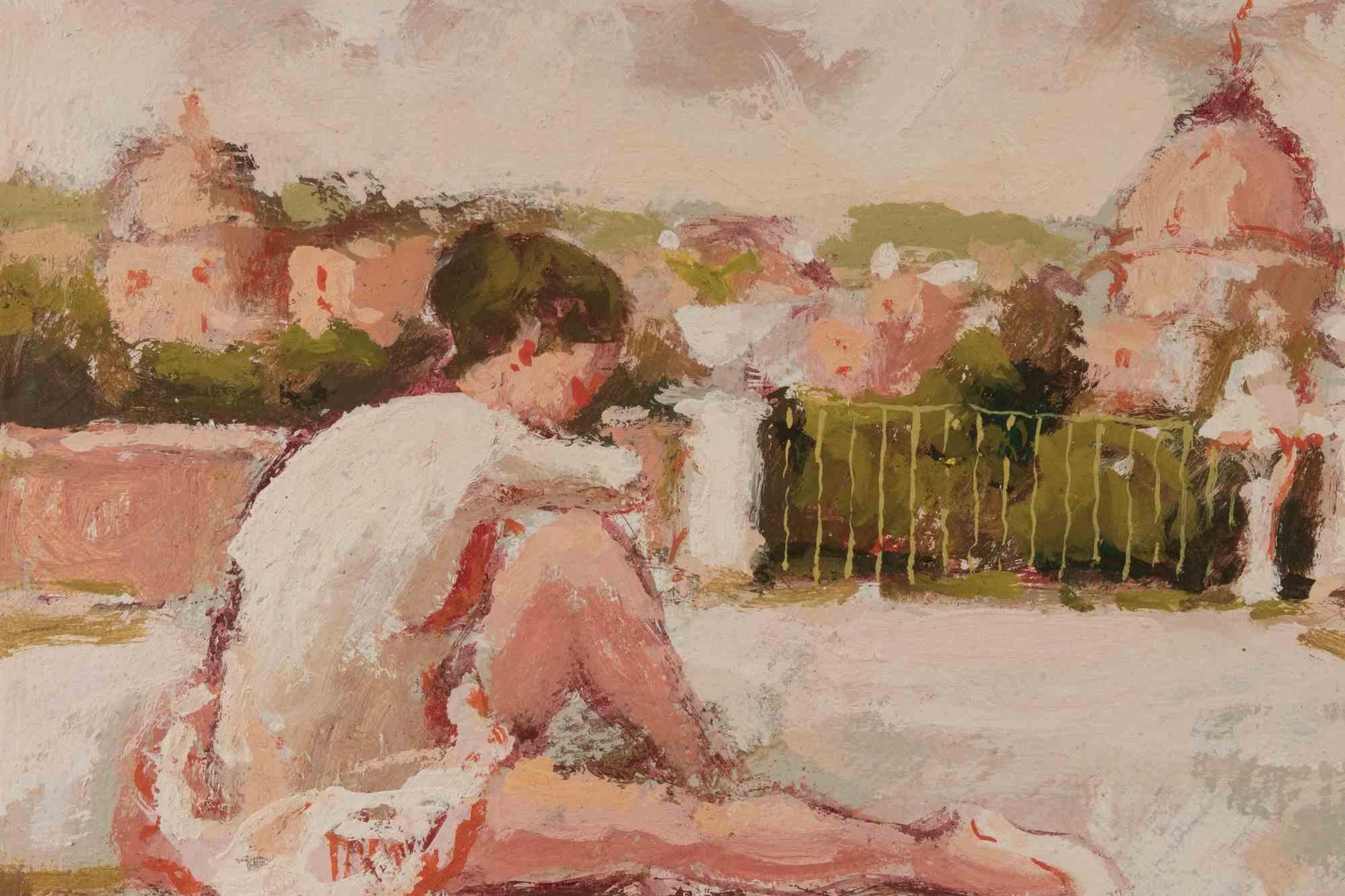 Ballerina in Rome - Oil Painting by Franco Marzilli - 1970s For Sale 2