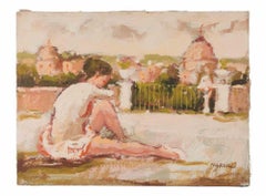 Ballerina in Rome - Oil Painting by Franco Marzilli - 1970s
