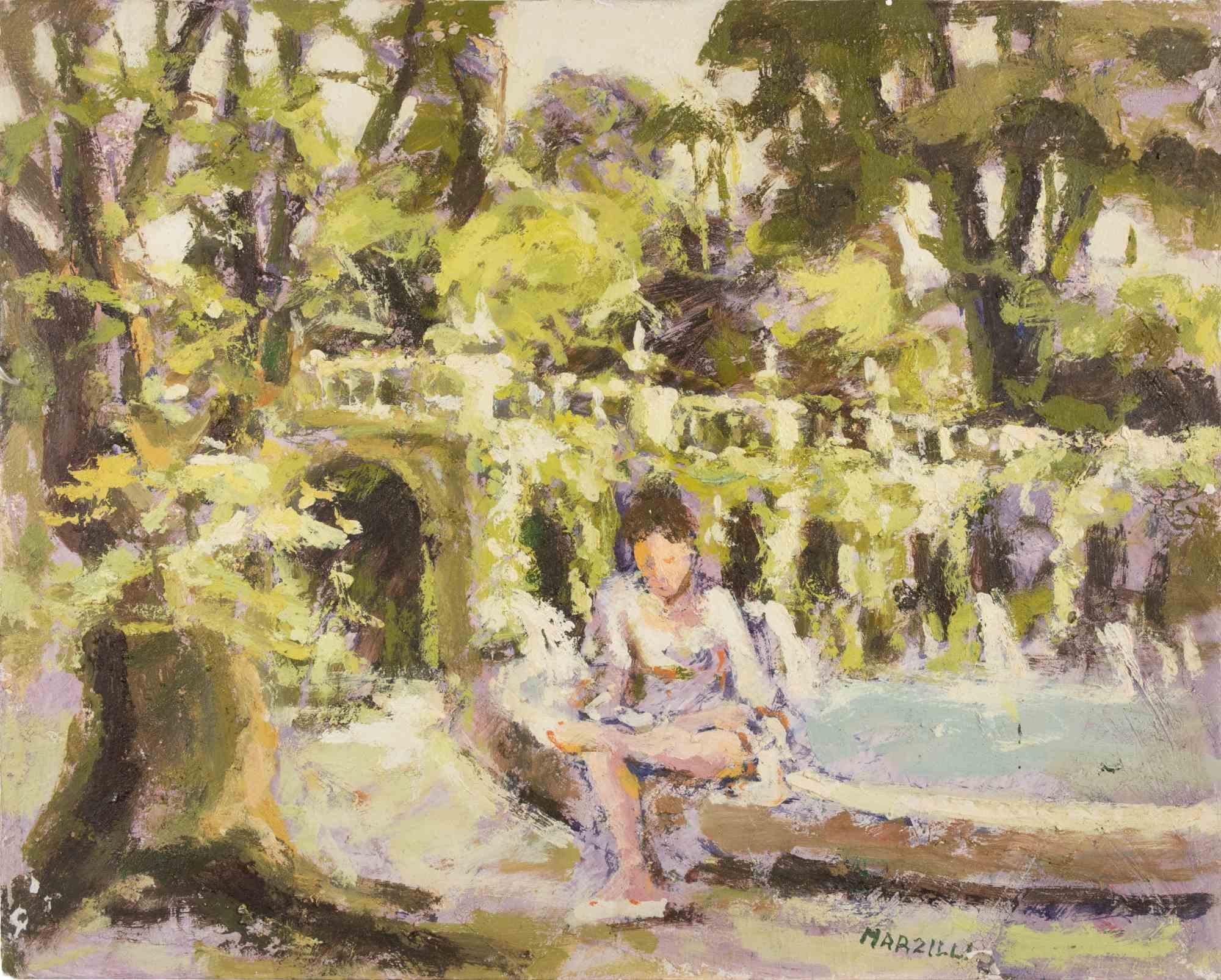 Ballerina im Park - Ölgemälde von Franco Marzilli - 1970er Jahre im Angebot 1