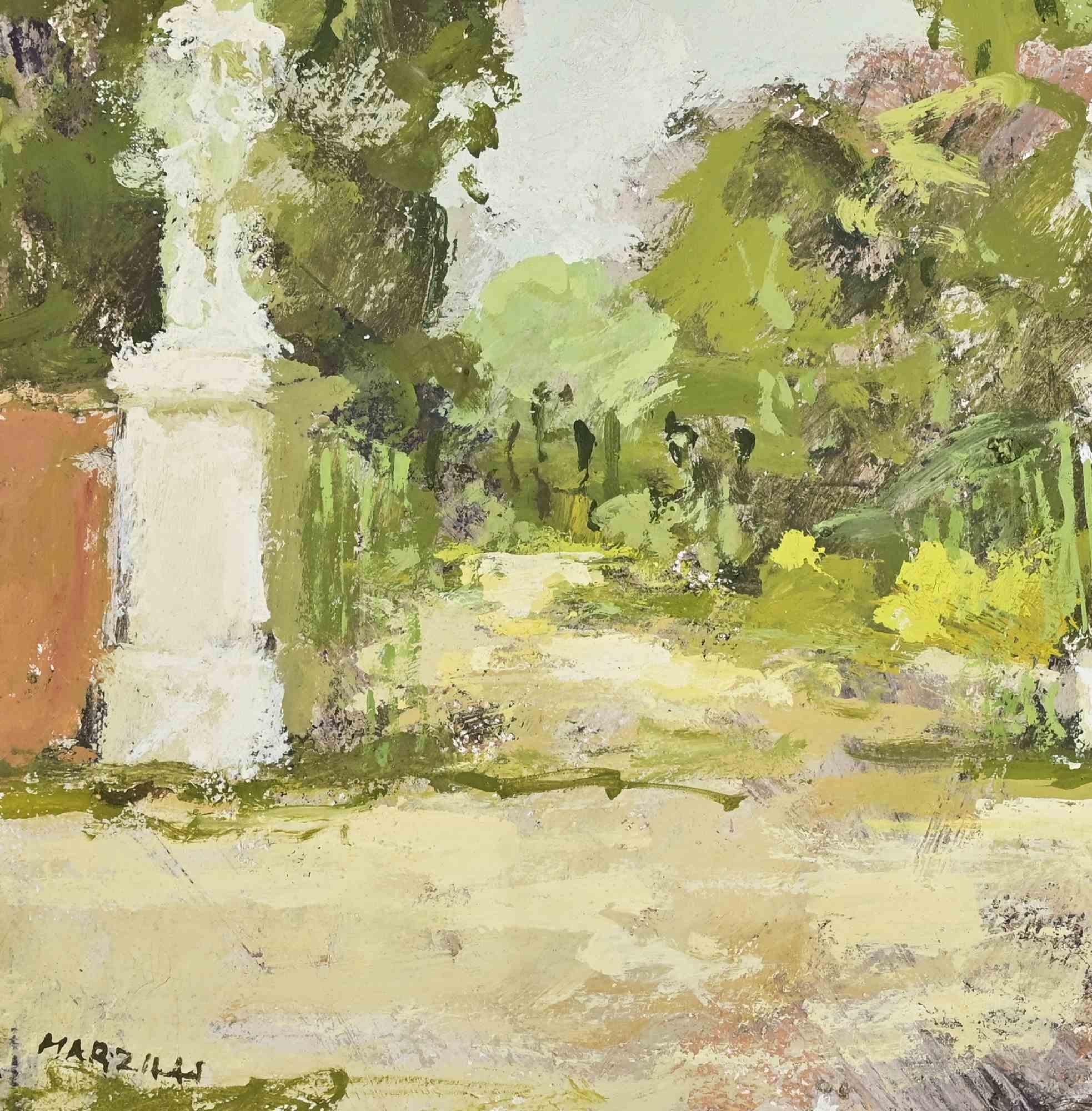 Ballerina in the Park - Oil Painting by Franco Marzilli - 1970s For Sale 2