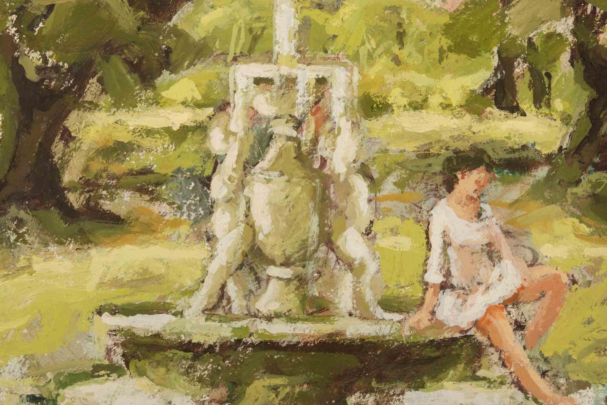 Ballerine  dans le parc - Peinture à l'huile de Franco Marzilli - années 1970 en vente 2