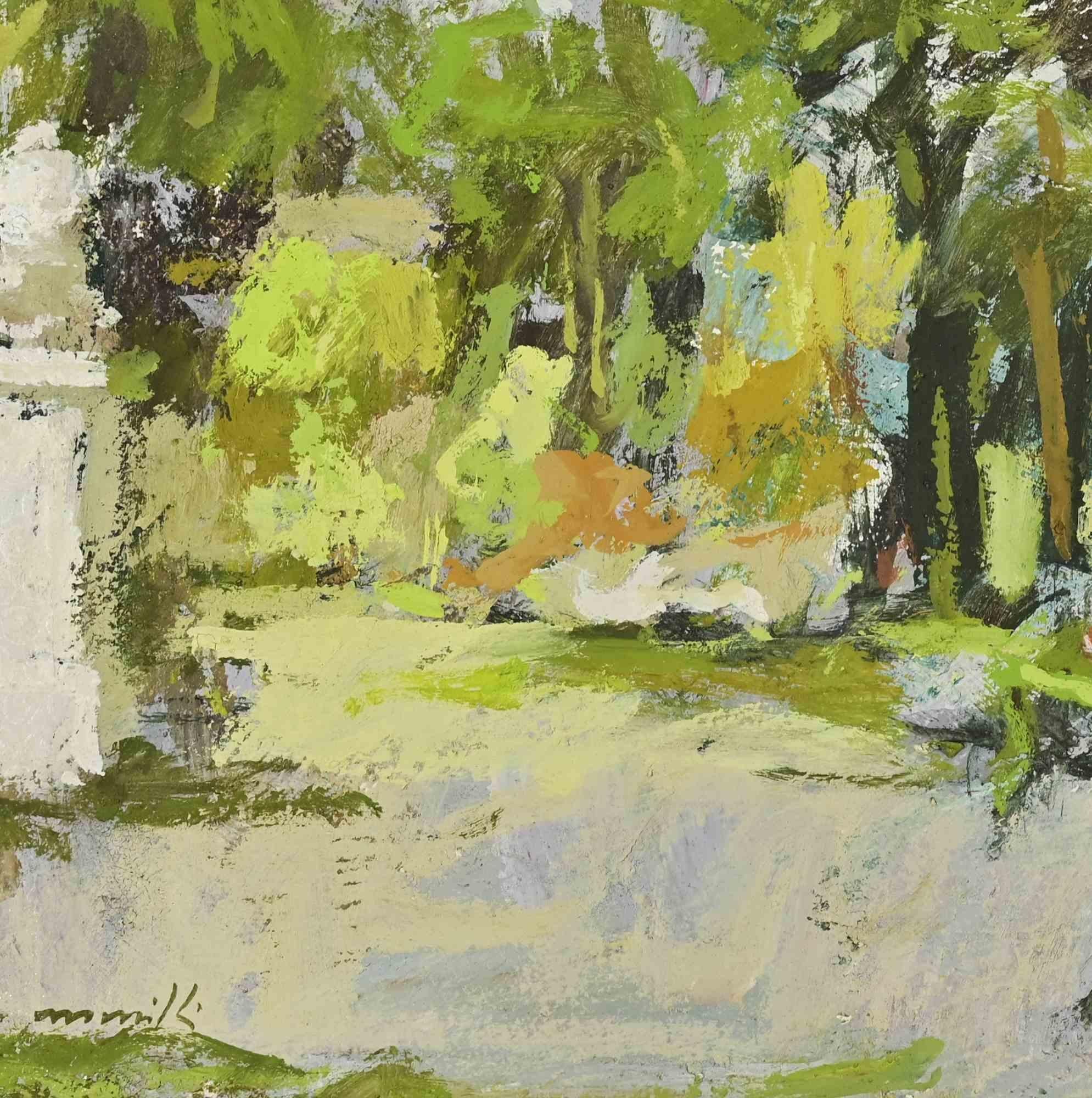 Ballerina  in the Park - Oil Painting by Franco Marzilli - 1970s For Sale 2