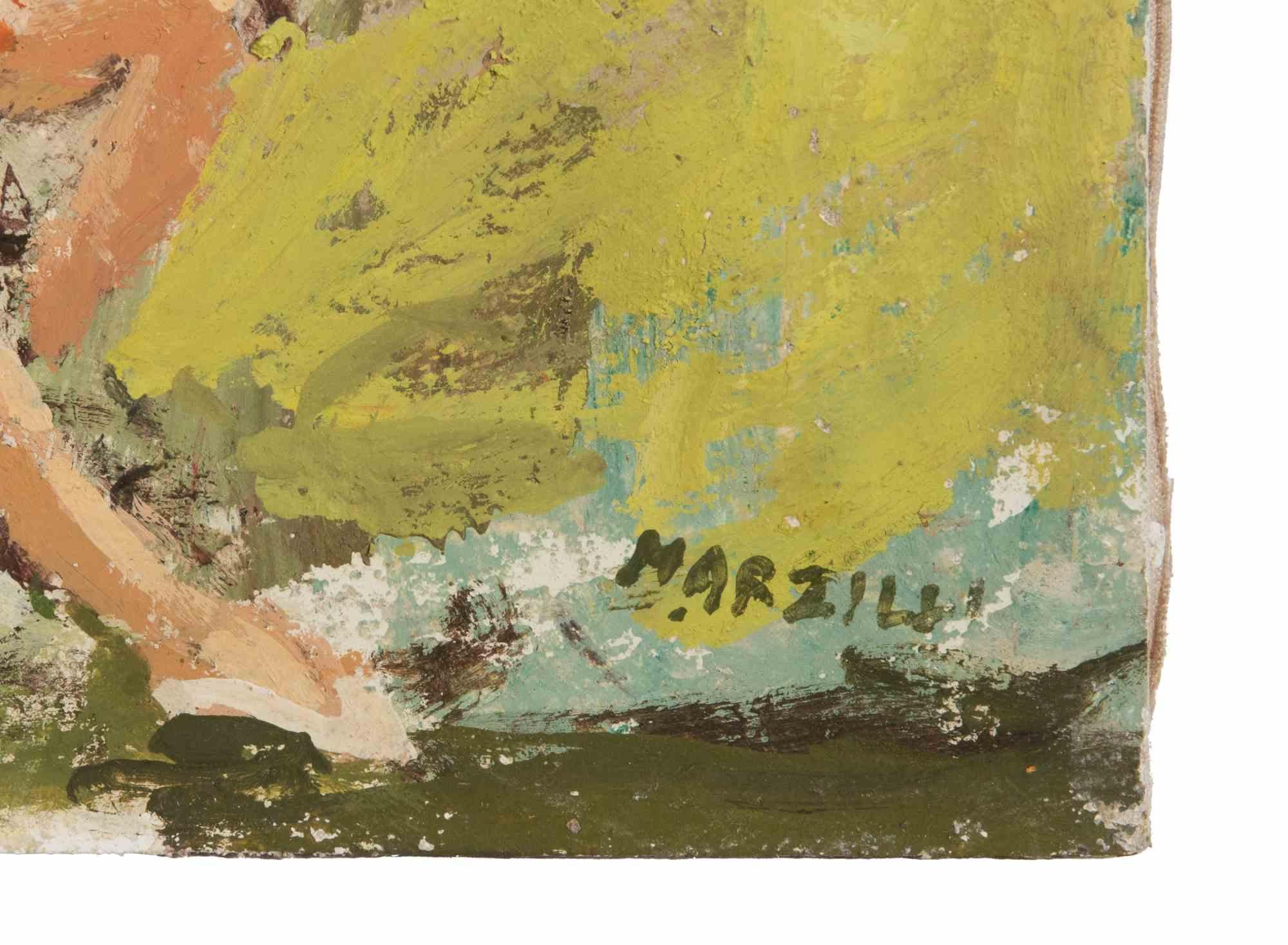 Ballerine  dans le parc - Peinture à l'huile de Franco Marzilli - années 1970 en vente 3