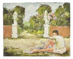 Ballerina in the Park - Oil Painting by Franco Marzilli - 1970s