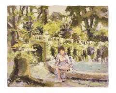 Ballerine dans le parc - Peinture à l'huile de Franco Marzilli - années 1970