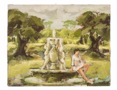 Ballerine  dans le parc - Peinture à l'huile de Franco Marzilli - années 1970